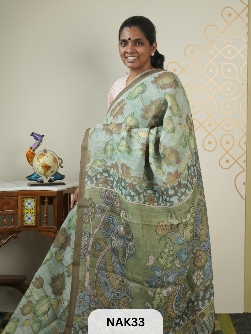 LINEN PENKALAMKARI SAREE
