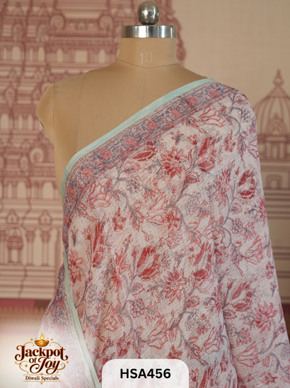 KOTA DORIYA SAREE WITH COTTON BLOUSE HAND BLOCK PRINTED