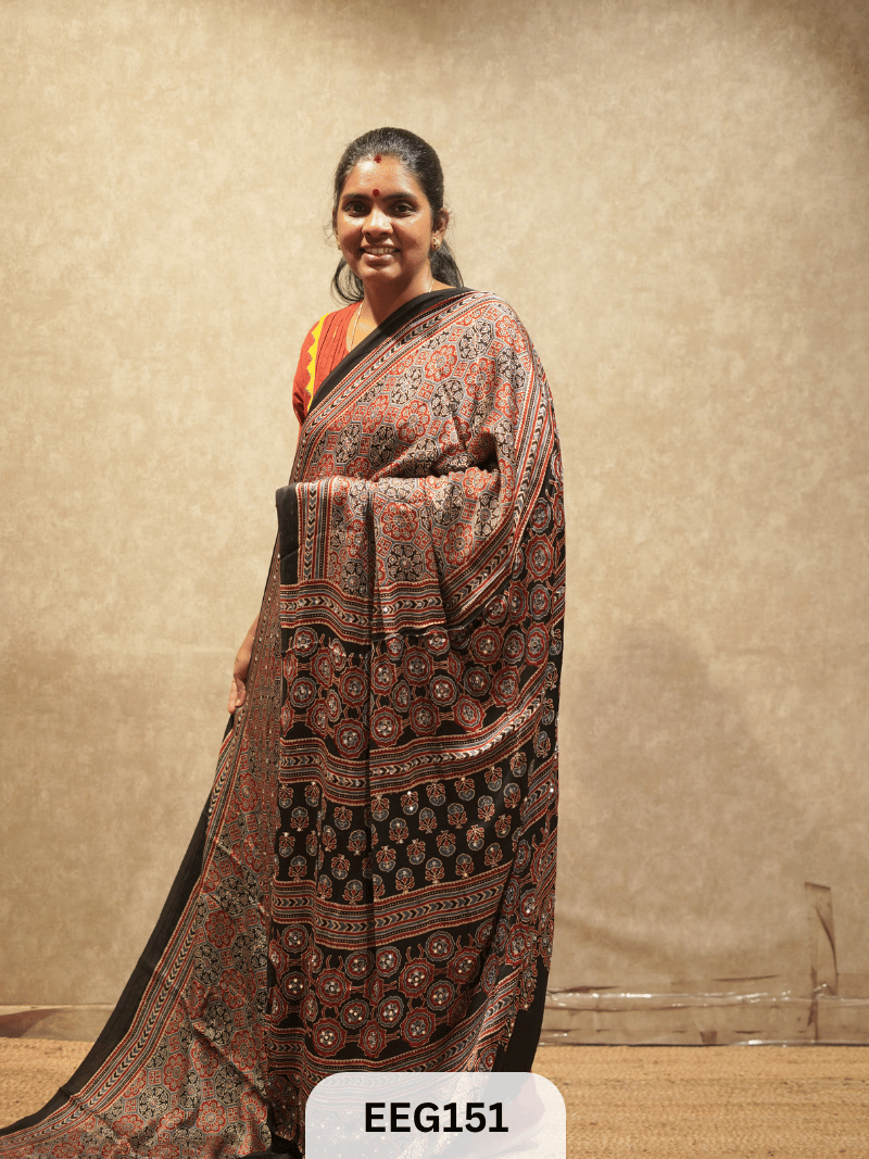 AJRAKH MODAL SAREE WITH MIRROR