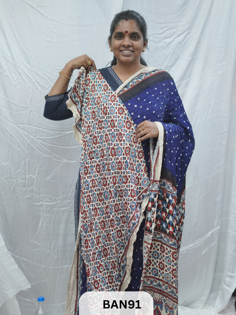 BANDHANI WITH AJRAKH SEMI GAJI SAREE