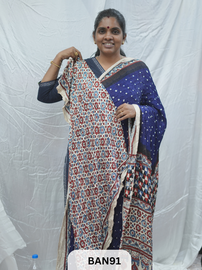BANDHANI WITH AJRAKH SEMI GAJI SAREE
