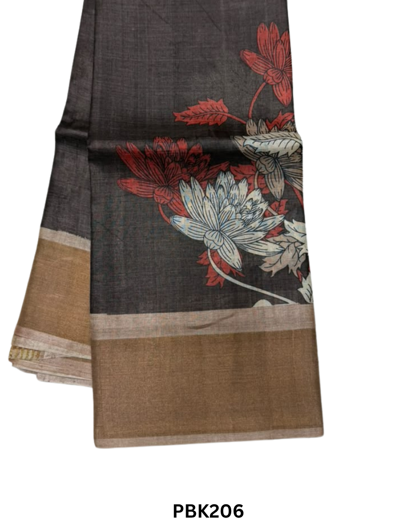 Premium Pure Tussar Silk Handblock Print Saree – Kolkata Special