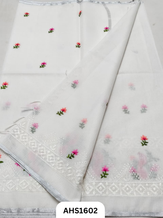 Kota Cotton Embroidery  Work Saree with Blouse