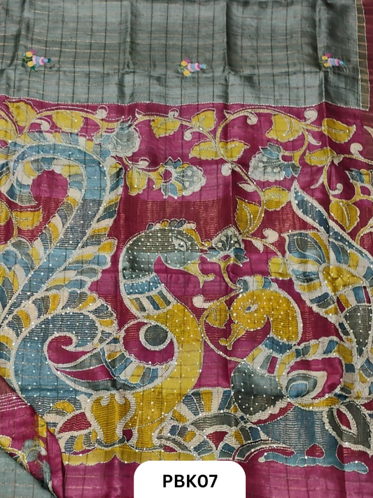 Pure Tussar Silk Saree with Heavy Embroidery & Bullion Stitch