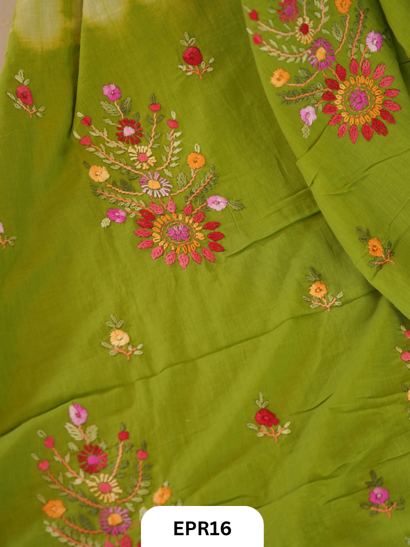 Mul Cotton Tie & Die With Bullion Stitch Saree