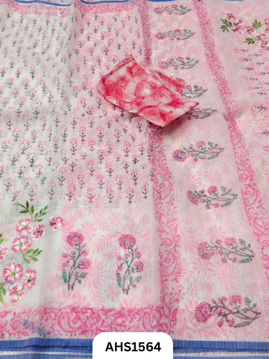 Kota Cotton Embroidery + Printed Saree