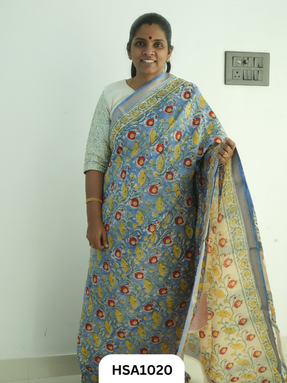 Pure Maheswari Silk Cotton - Handblock Print Saree With Blouse