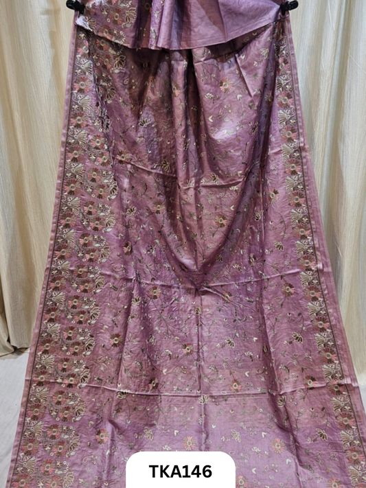 Pure Bishnupuri Silk - Pure Gachi Tussar Embroidery Design Saree
