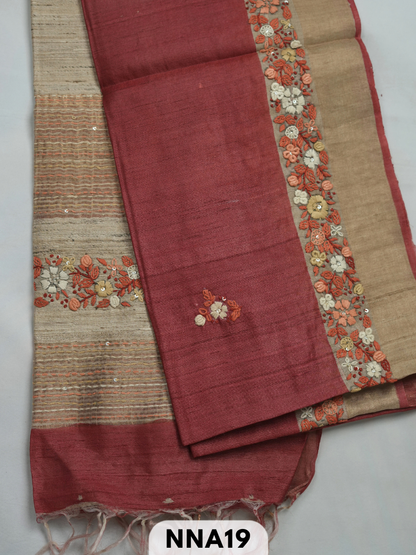 Pure tussar silk with buillon hand embroidery saree