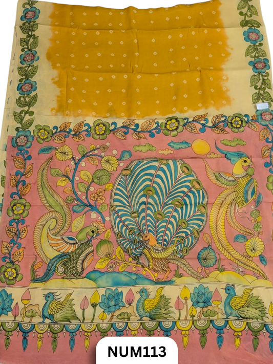 Pure Modal Silk X Bandhini Penkalamkari Fusion Saree