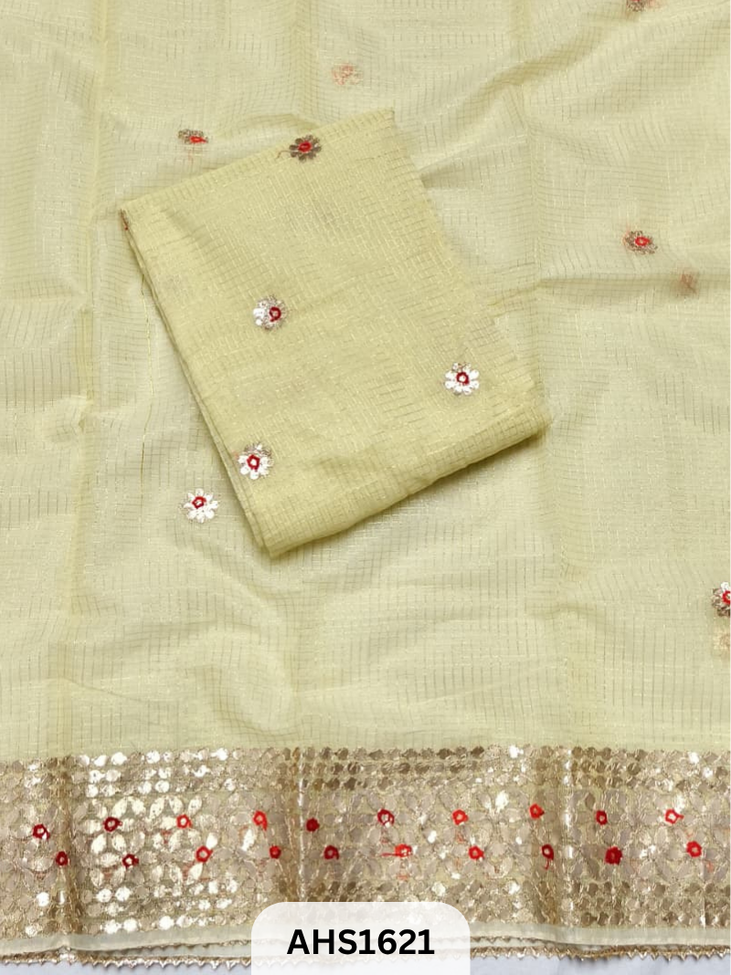 Kota Doria Check Gotta Patti Work Dress Material  - Top and Duptta 2.5mt