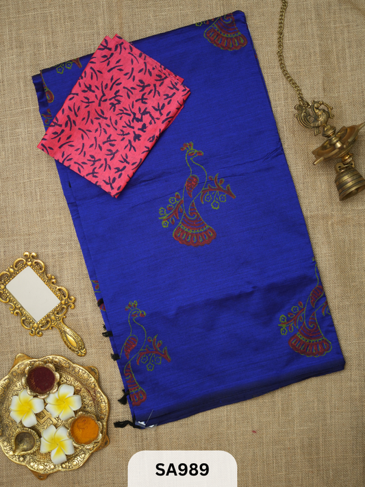 SILK COTTON EMBROIDERY HANDBLOCK SAREE