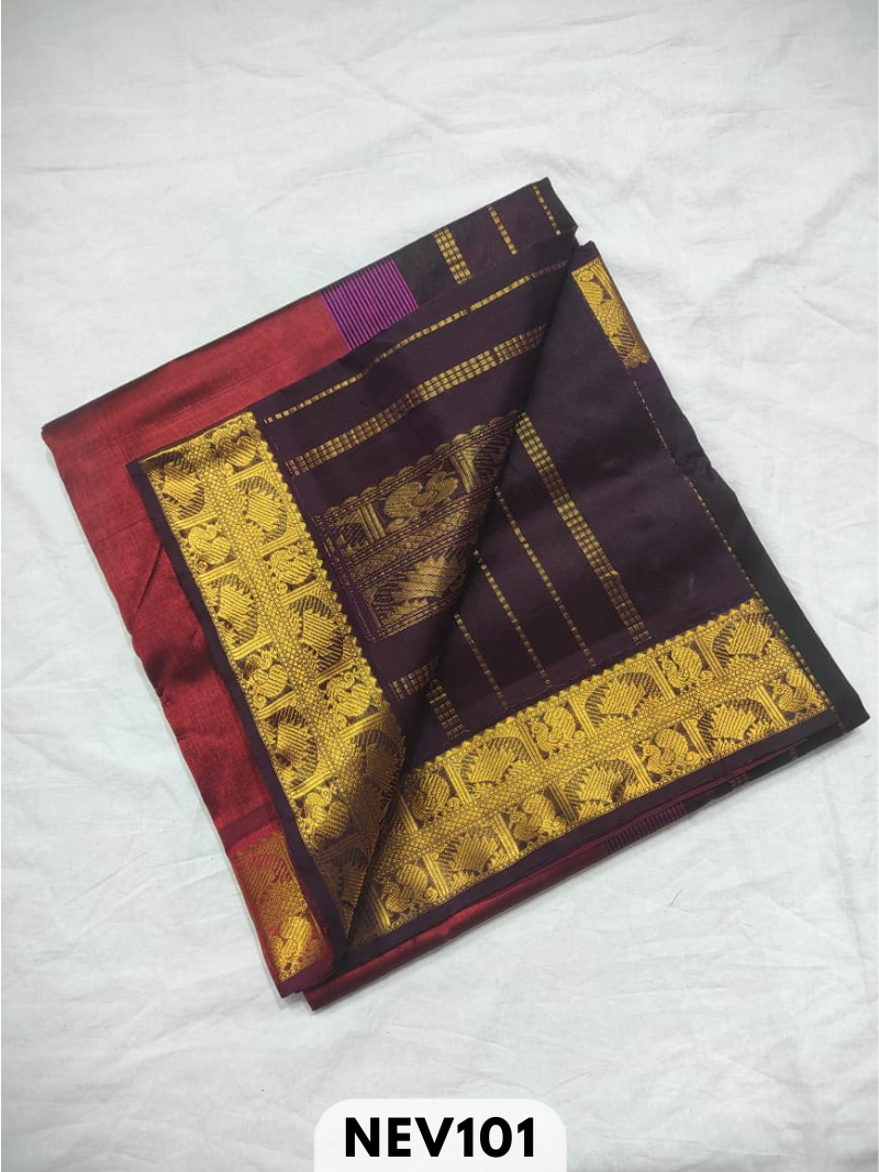 Handloom Silkcotton Design border body plain saree with contrast blouse