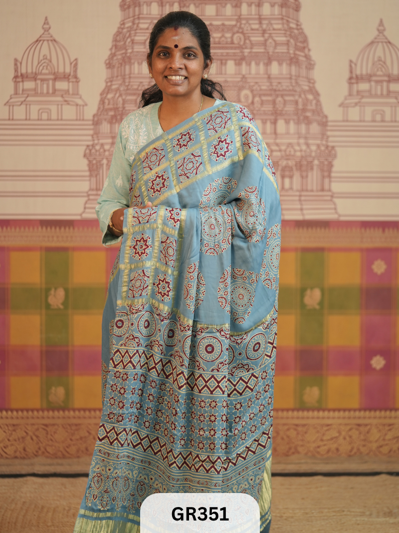 MODAL AJRAKH WITH GHARCHOLA BORDER SAREE