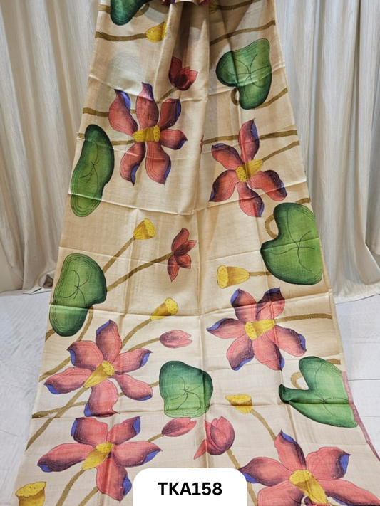 Pure Tussar ghicha silk with heavy embroidery with bishnupur hand painted exclusive saree