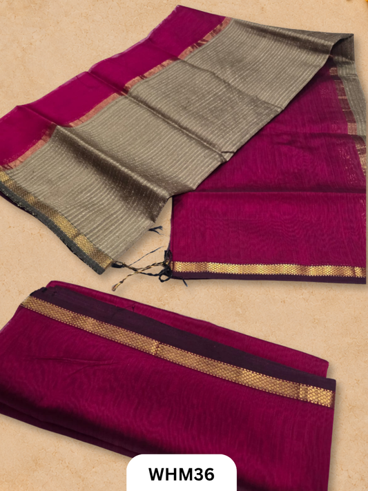 Pure Maheshwari handloom dress material kosa pallu 2 pcs
