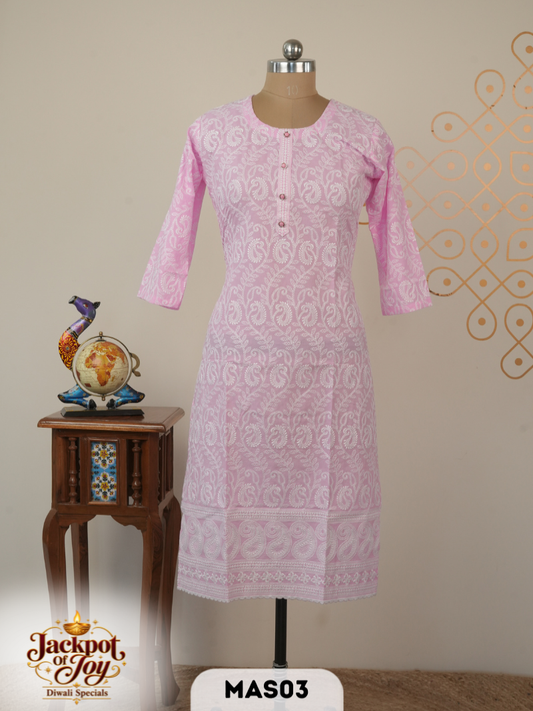 Chikenkari kurti Top Material With Machine Embroidery