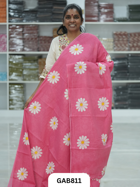 Bagru Block Print Cotton Mulmul Sarees With Running Blouse