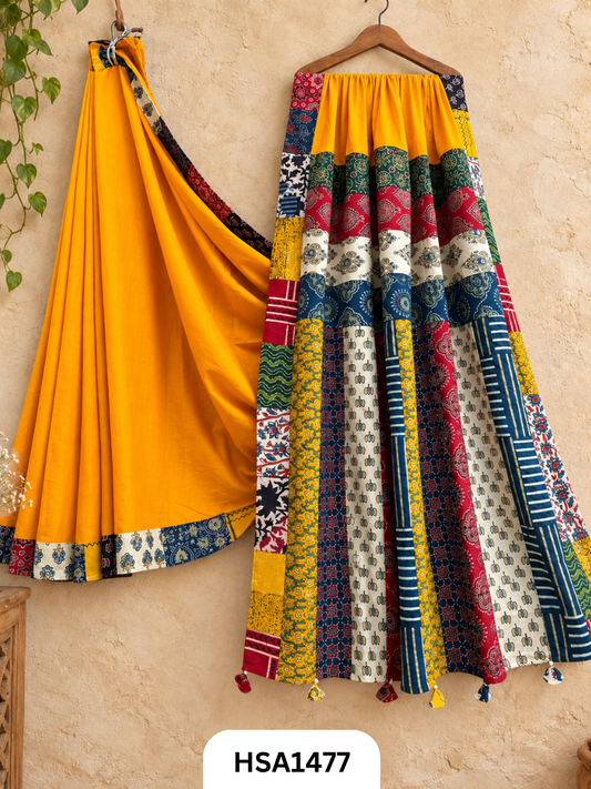 Pure Mul Cotton Ajrakh Patch Work Saree