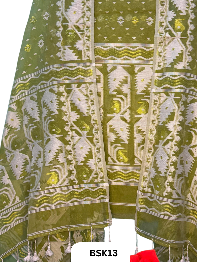 Cotton Jamdani Zari Weave  Top Material - 2.5  Duppata - 2.5  Machine Weave Hand Cutting