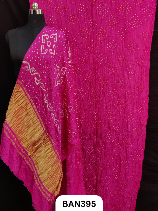 Semi Gaji Silk Tissue Pallu 25 Bani Bandhej Saree
