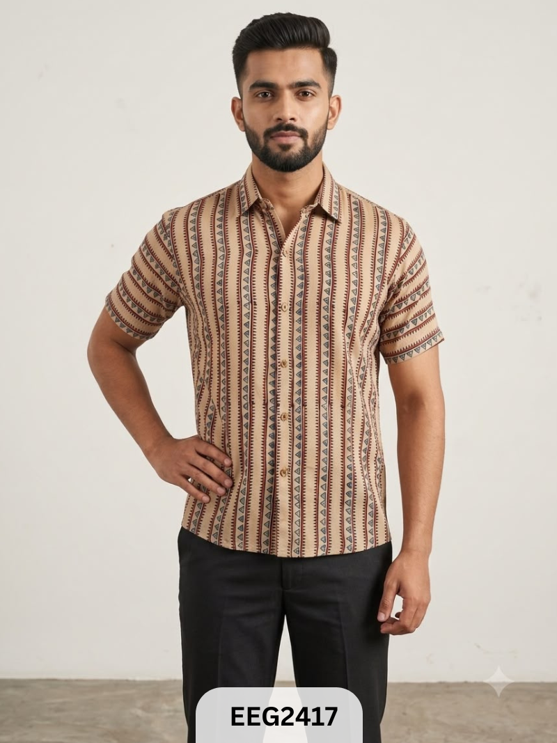 MODAL HANDBLOCK PRINT SHIRT WITH WOODEN BUTTON