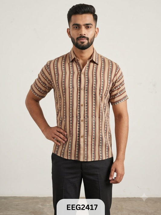 MODAL HANDBLOCK PRINT SHIRT WITH WOODEN BUTTON