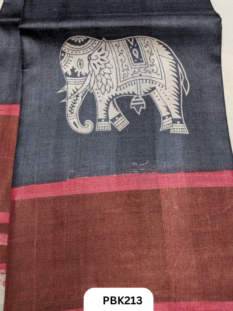 Premium Pure Tussar Silk Handblock Print Saree – Kolkata Special