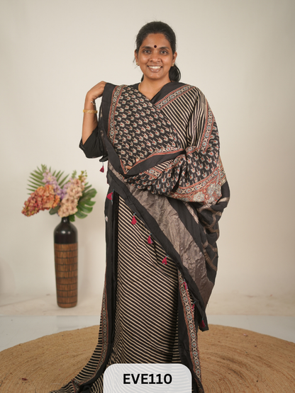 TUSSAR CHANDERI WITH GHARCHOLA - NATURAL AJRAKH HANDBLOCK