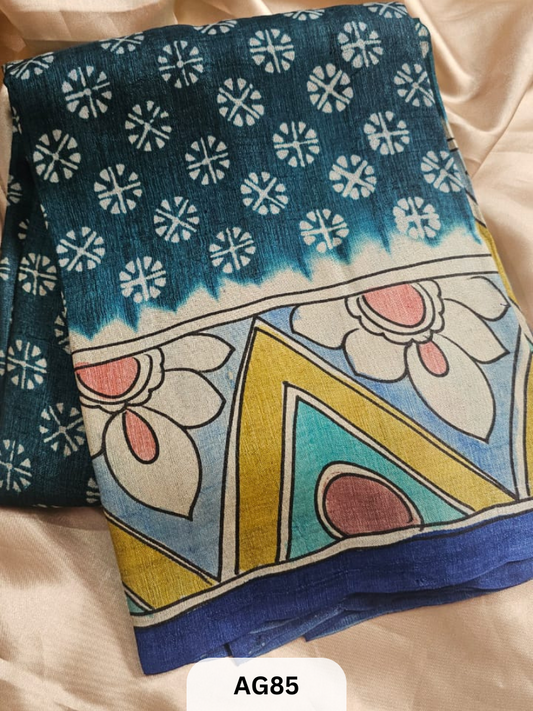 PURE GACHI TUSSAR WITH KALAMKARI ART WORK | HANDBLOCK | SILK MARK