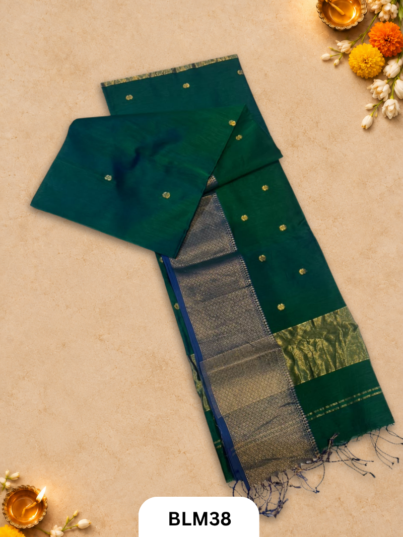 Pure handloom Maheshwari Big Small Butidaar shaded colours saree