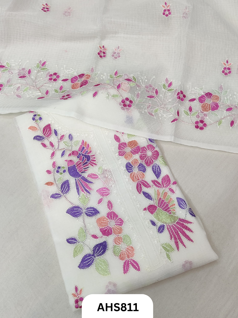 Kota Doria Premium Embroidery Work - Top and Duptta 2.5mtr