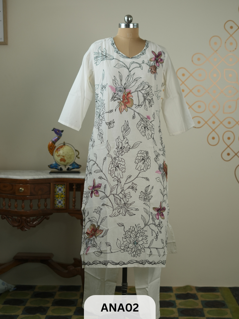 WHITE KURTI 3PCS SET