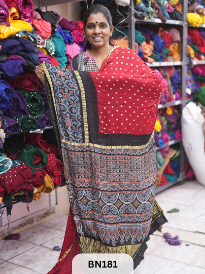 AJRAKH BANDHEJ WITH SKIRT BORDER SAREES | MODAL GAJI FABRIC