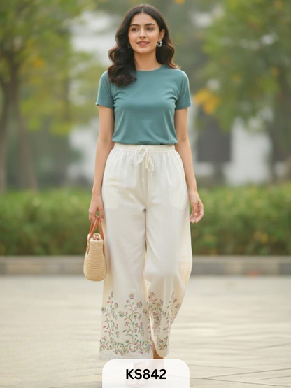 KHADI PANT WITH NATURAL COLOR EMBROIDERY