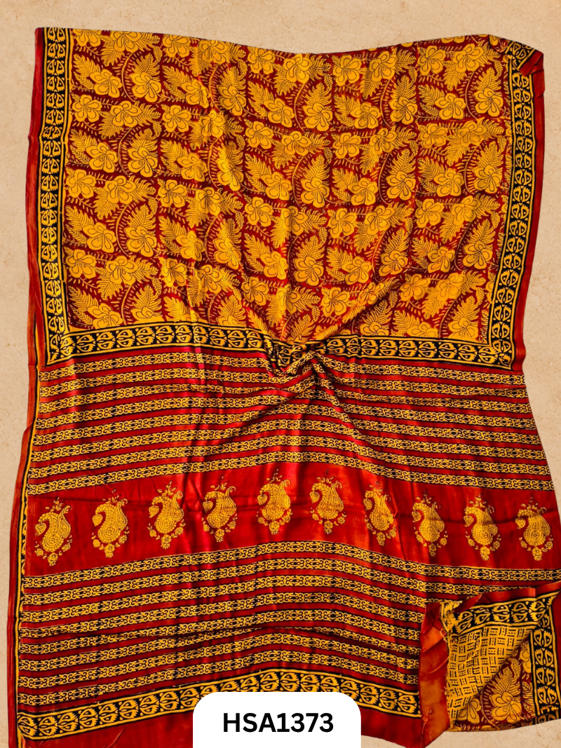 Modal Silk With Bagru Barg Print Sarees With Blouse