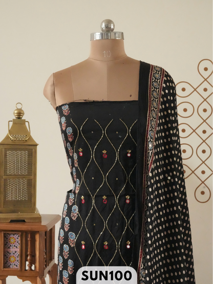 Modal Ajrakh Handblock mirror work 2 Pcs Suits