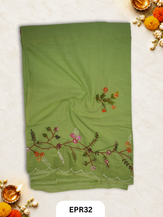 Mul Chanderi Sclaping Embroidery Saree