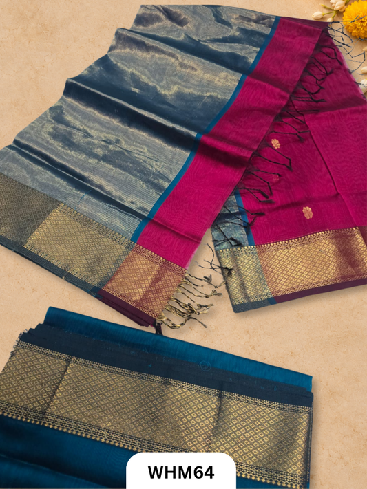 Pure Maheshwari handloom dress material zari border butti set  2 pcs