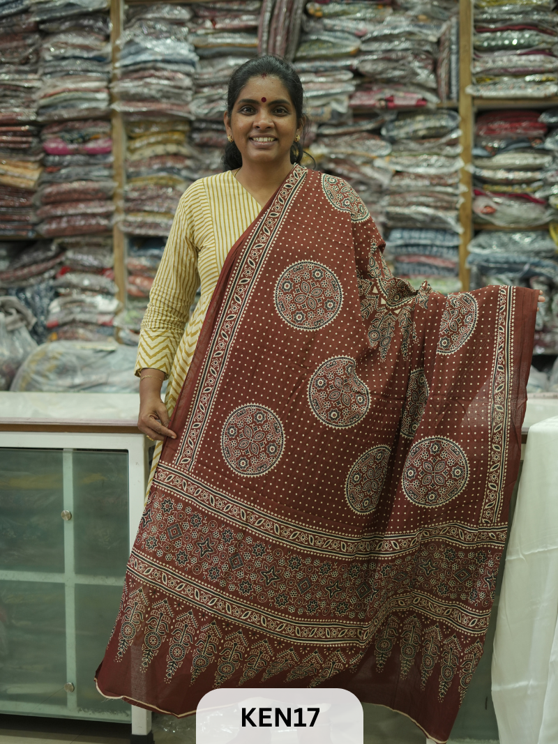COTTON AJRAKH DUPPATTA SCREENPRINT-length 2.4mtr width 44''