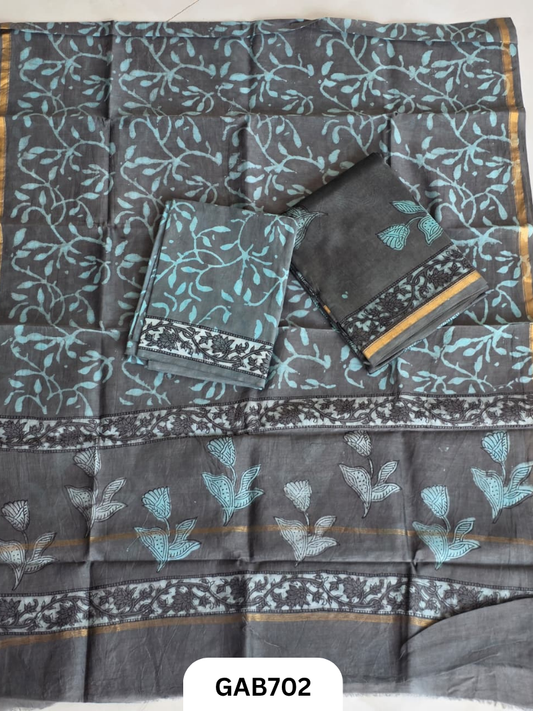 Hand Block Chanderi Silk Dress Materials Top 2.5 Mtrs Duptta 2.5 Mtrs