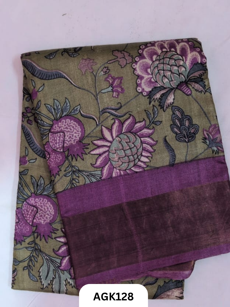PREMIUM QUALITY  ZARI BORDER TUSSAR HAND BLOCK PRINTING WORK  WITH BLOUSE PIECE  SILK MARK CERTIFIED