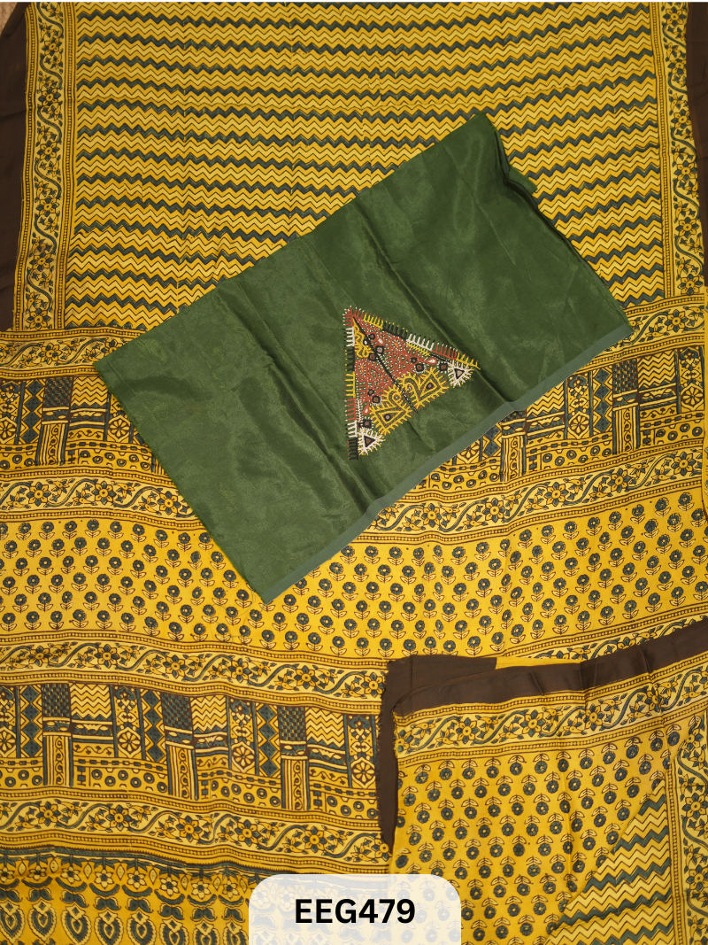 AJRAKH MODAL SAREE WITH KUTCHI HANDWORK BLOUSE PIECE EXTRA