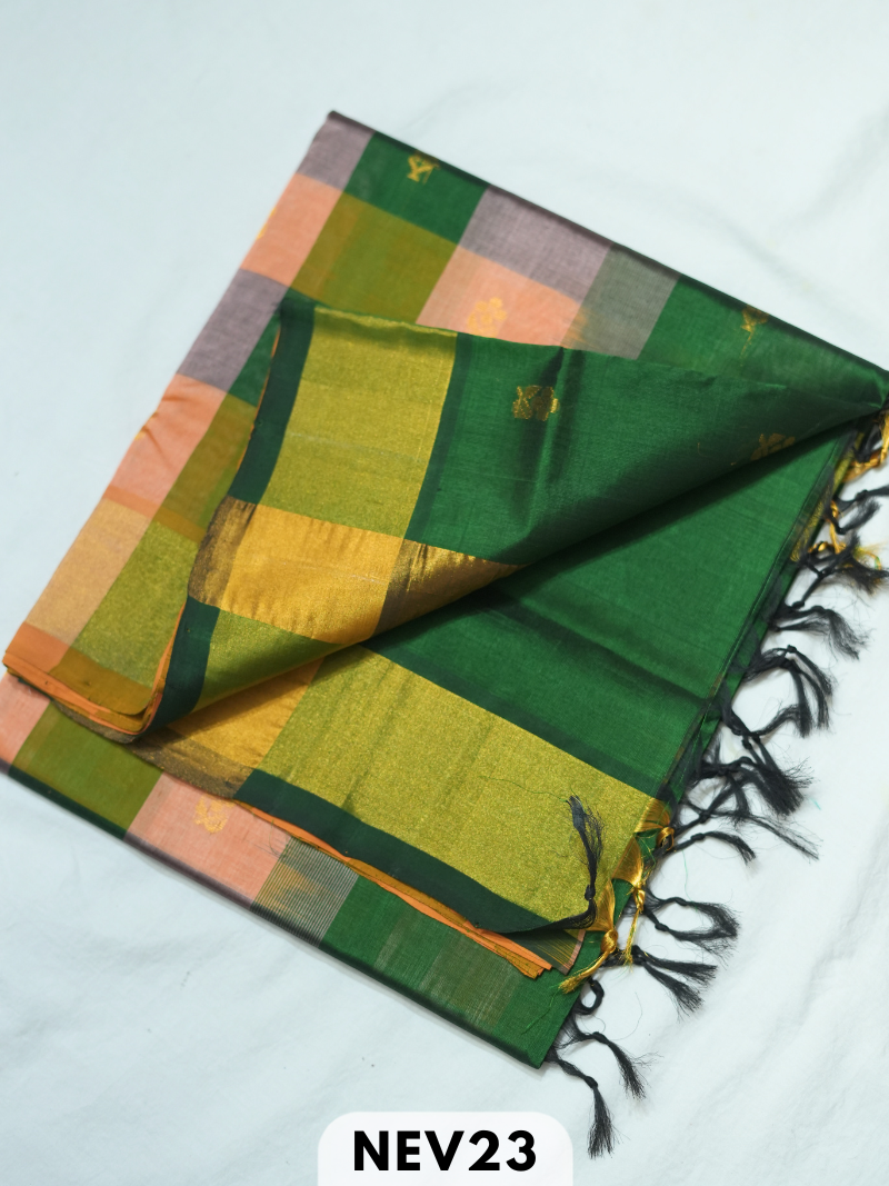 PALUM PAZHAMUM CHECKS WITH BUTTA  SILK COTTON SAREE