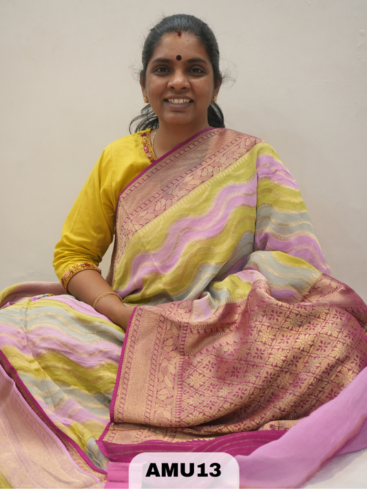 GEORGET SAREE WITH ZARI BORDER
