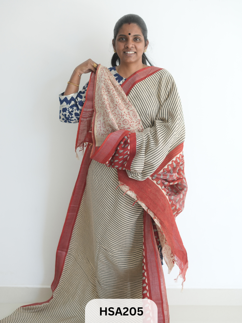 LENIN COTTON HANDBLOCK PRINTED SAREE