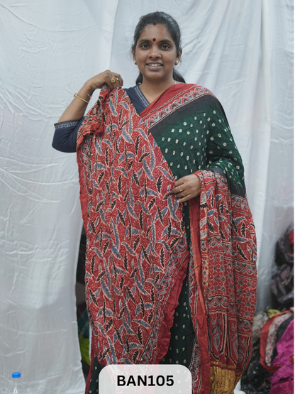 BANDHANI WITH AJRAKH SEMI GAJI SAREE
