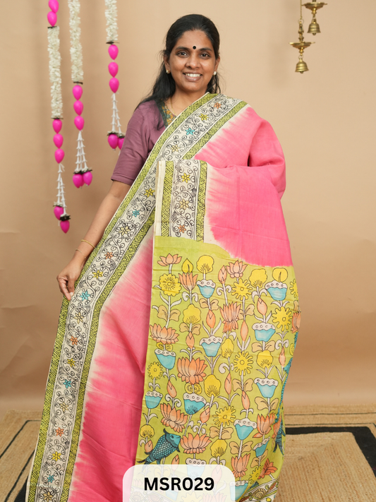 BANGLORE SILK BORDERLESS  KALAMKARI TIE AND DYE