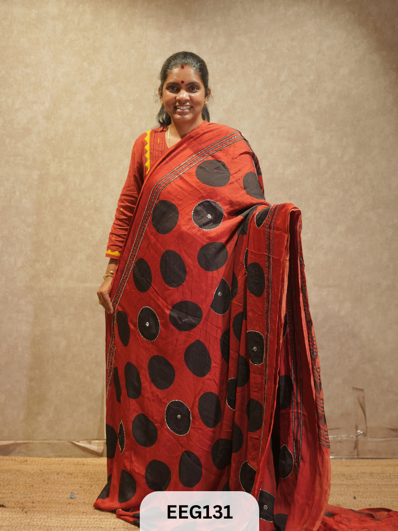 AJRAKH MODAL SAREE WITH KHATLI HANDWORK