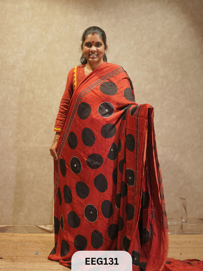 AJRAKH MODAL SAREE WITH KHATLI HANDWORK
